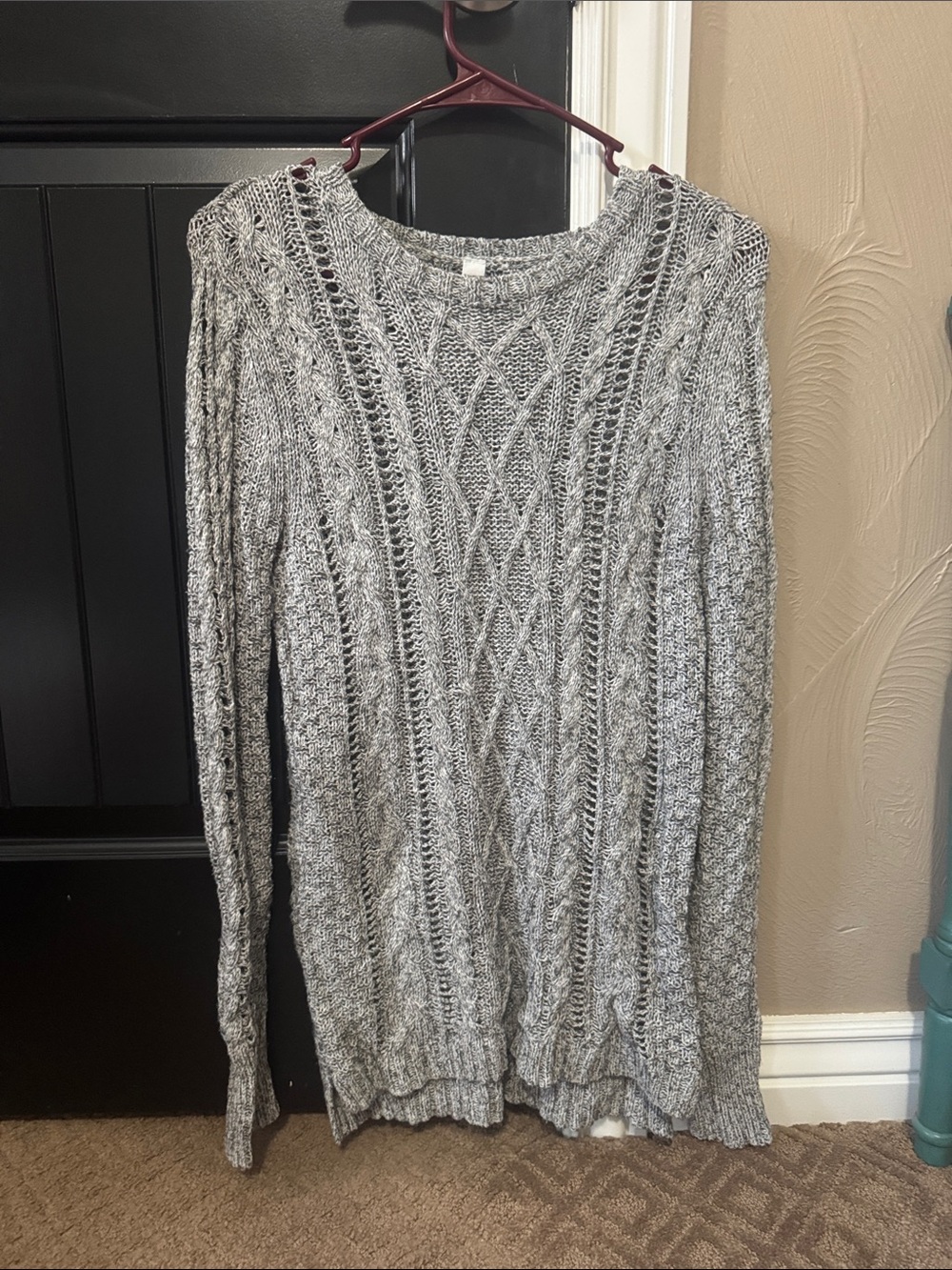Aeropostale Gray Marled Cable Knit Crewneck Sweater